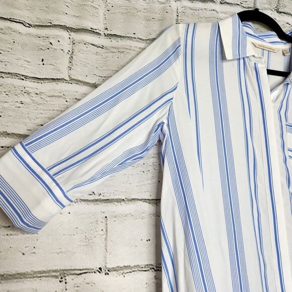 Soft Surroundings Womens XS Petite Button Front Top Blue White Oversized Blouse - Picture 4 of 10
